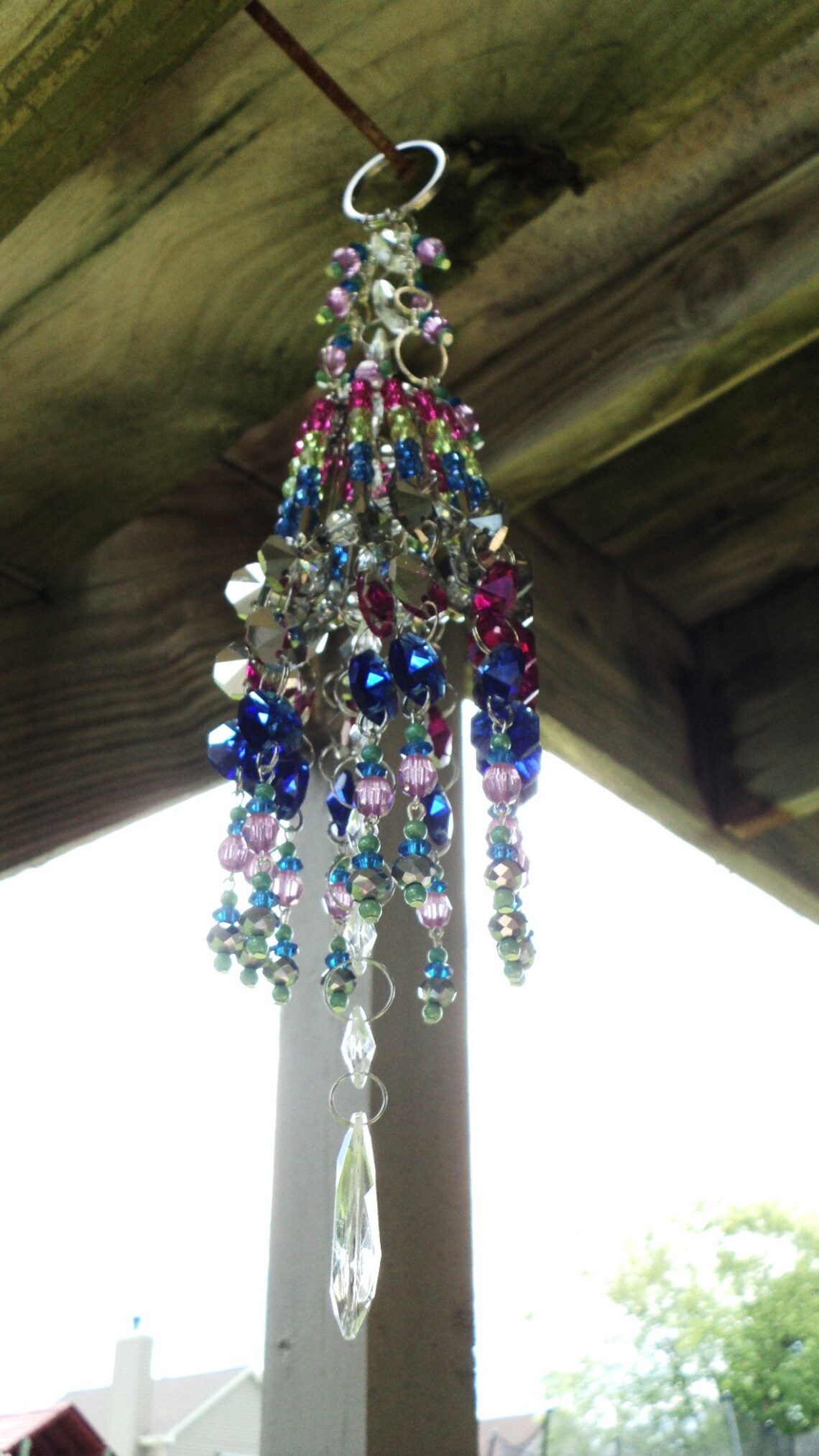 Beaded Sun Catcher Indoor Garden Sun Catcher Pink Green Etsy