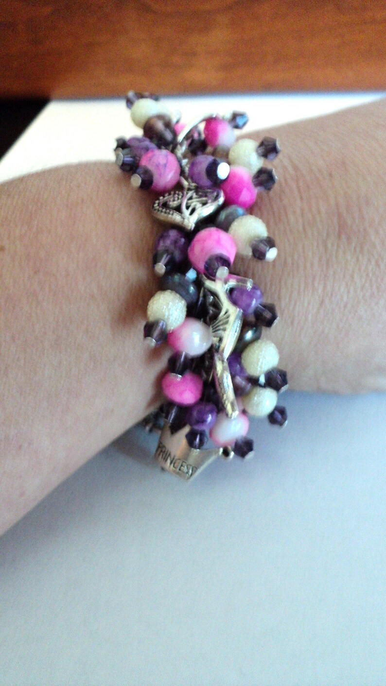 Princess Diva Charm Bracelet Pink and Purple Beaded Charm Etsy