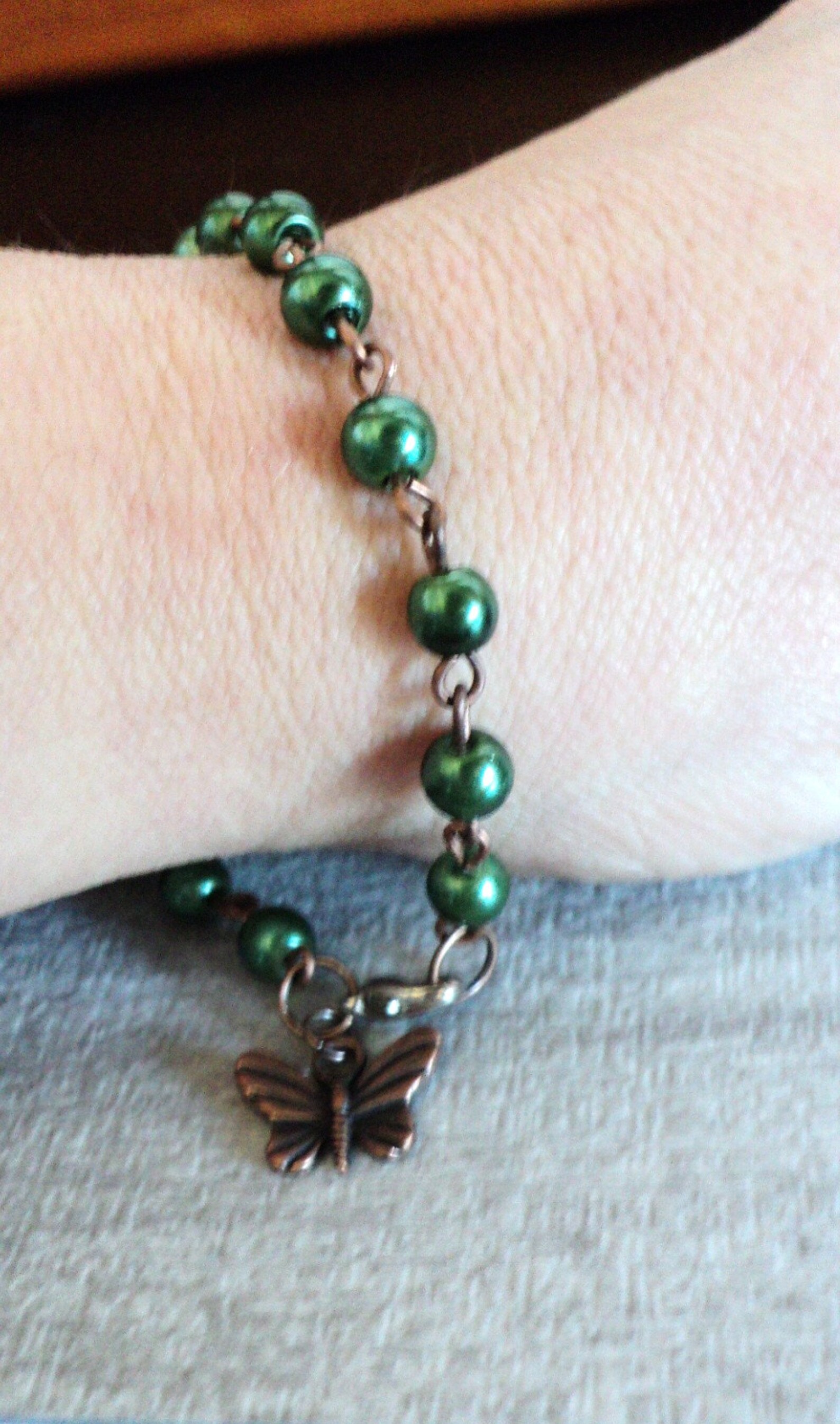 Butterfly Charm Bracelet Beaded Glass Pearl Charm Bracelet Etsy