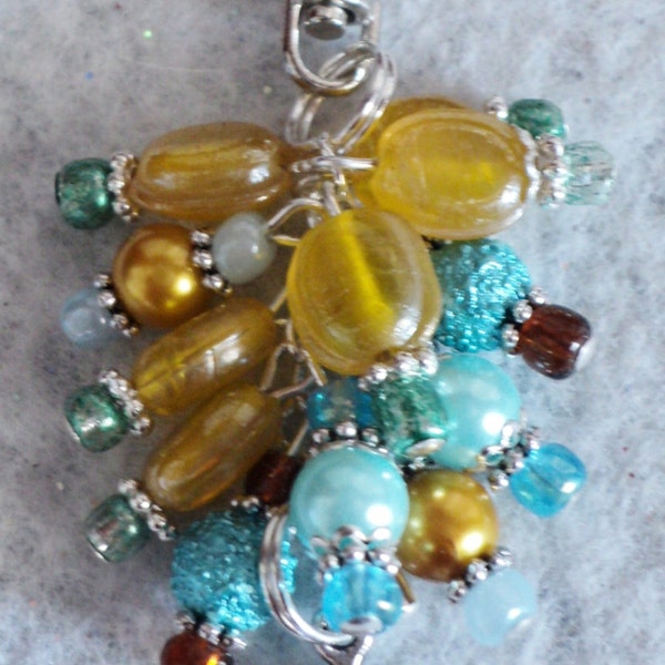 Sun Zipper Pull, Beaded Sun Accessory,Turquoise and Yellow Zipper Pull, Beaded Sun Charm, Summer Sun Zipper Pull - Summer Sun