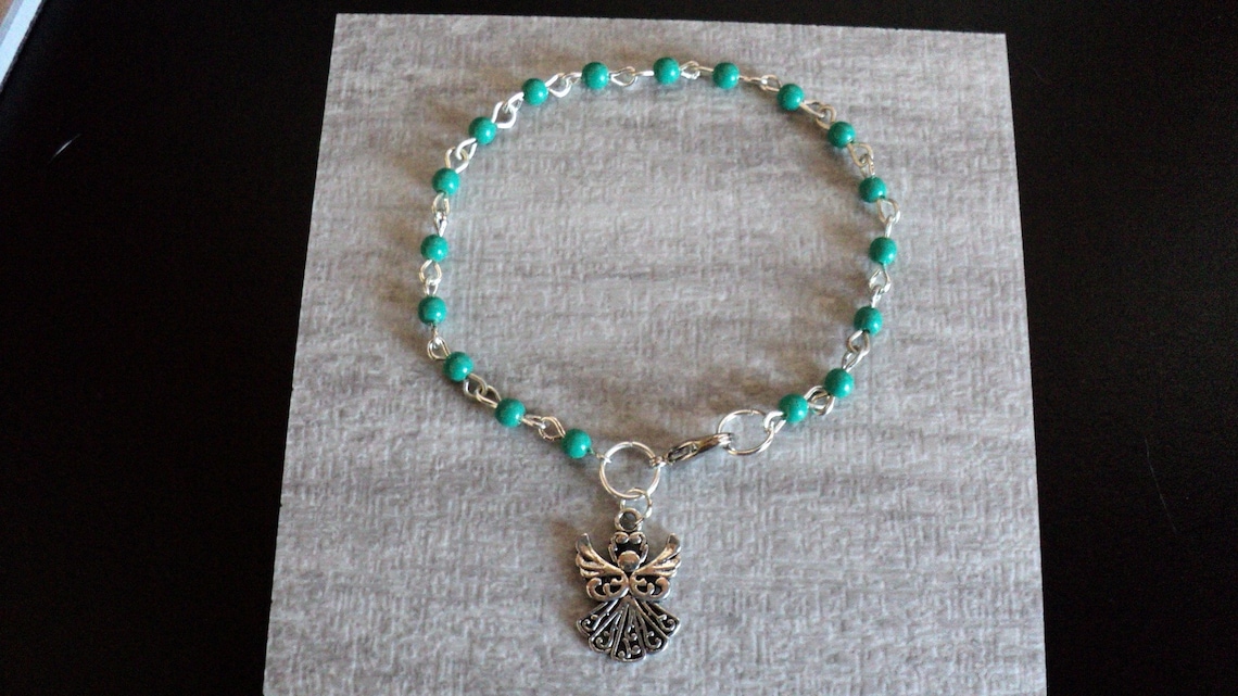 Angel Charm Bracelet Beaded Charm Bracelet Turquoise Green Etsy