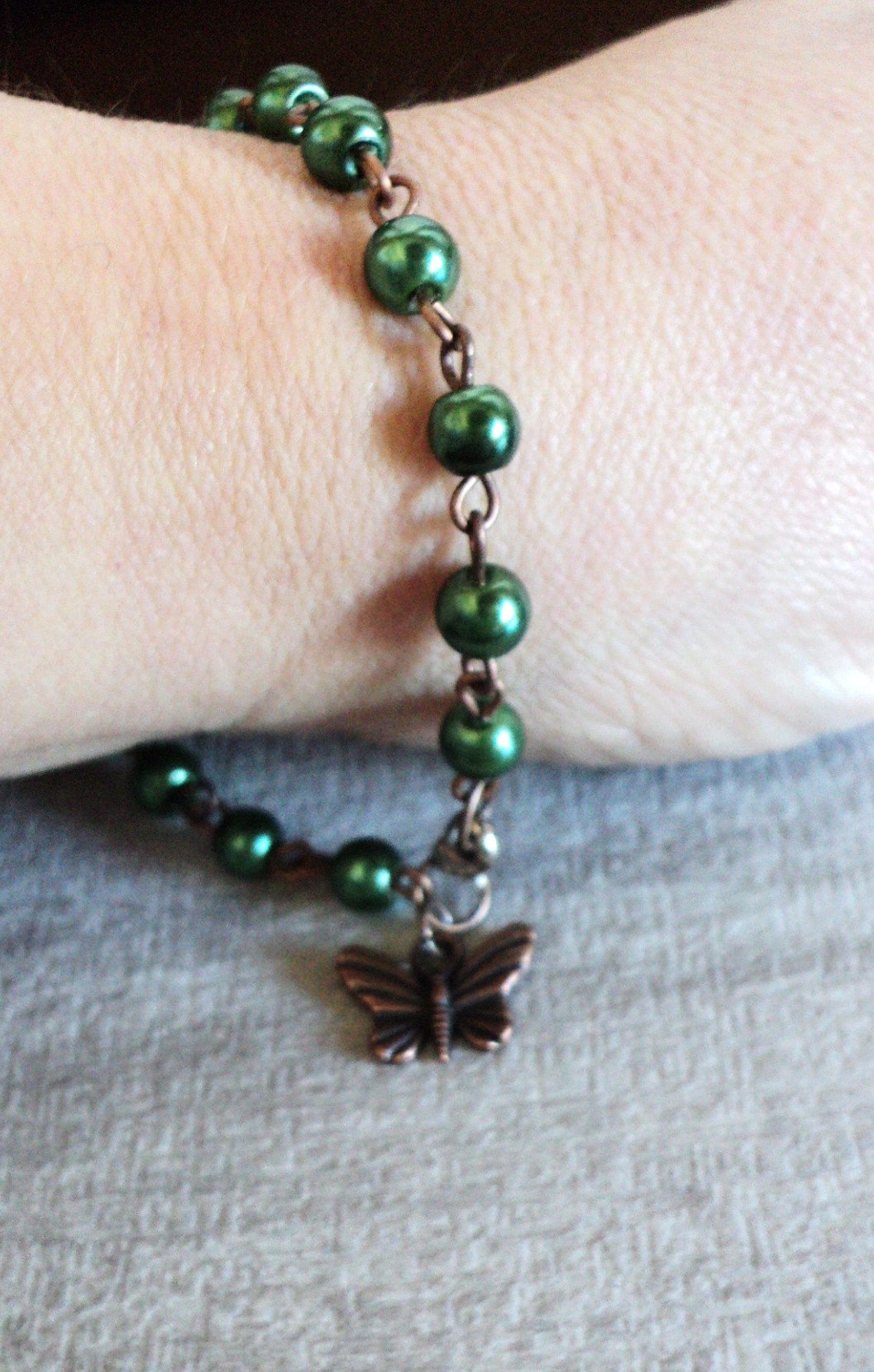Butterfly Charm Bracelet Beaded Glass Pearl Charm Bracelet Etsy
