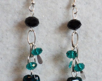 Chrysocolla Earrings, Gemstone Earrings, Dangle Earrings, Green and Black, Summer Earrings, Traditional Earrings, Jewelry Gift For Her