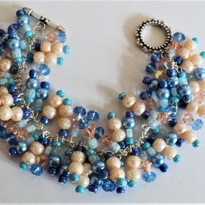 Blue and Beige Cha Cha Bracelet, Beaded Beach Bracelet, Wedding Jewelry, Gift For Her, Summer Bracelet, Beach Jewelry, Something Blue