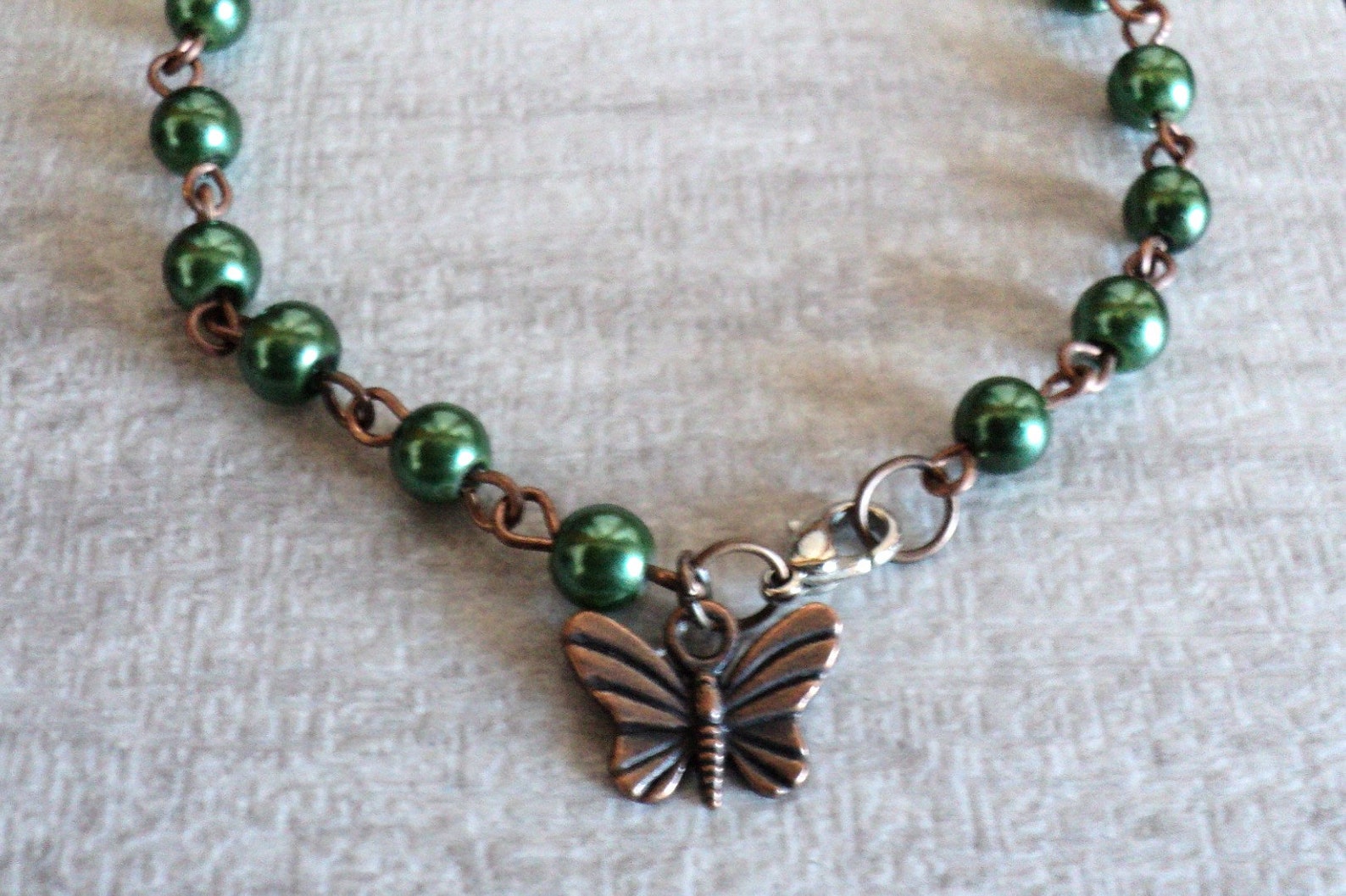 Butterfly Charm Bracelet Beaded Glass Pearl Charm Bracelet Etsy