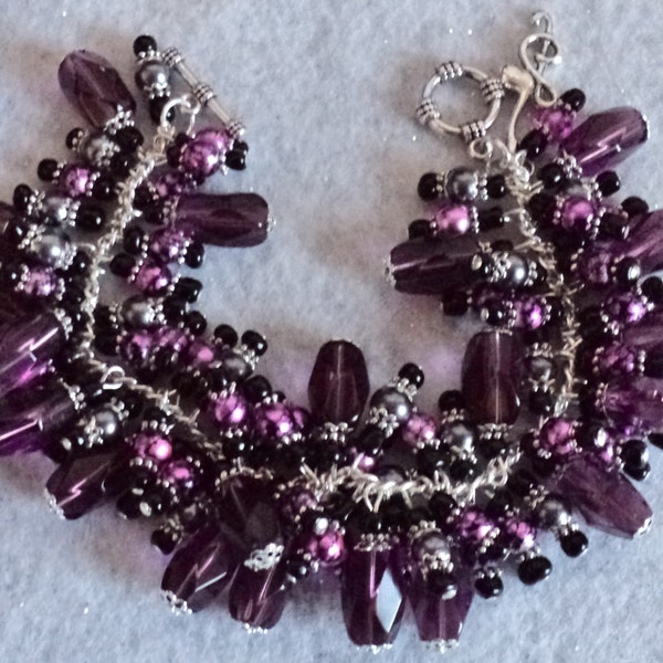 Charm Bracelet - Pink Purple Grey Black - ROCKER CHIC