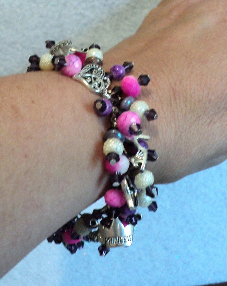 Princess Diva Charm Bracelet Pink and Purple Beaded Charm Etsy