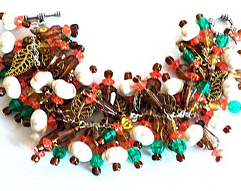 Fall Pumpkin & Leaves Charm Bracelet: Holiday Jewelry Accessory - Autumn Harvest