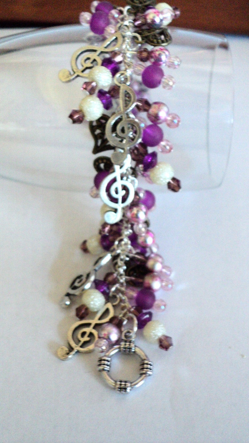 Music Note Charm Bracelet Beaded Charm Bracelet Pink Purple Etsy