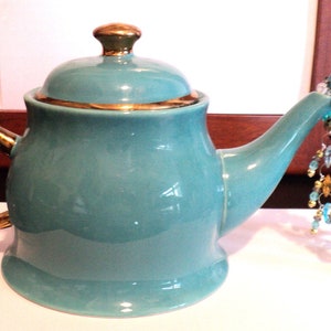 Upcycled Beaded Tea Pot: Turquoise & Gold Home Decor Centerpiece