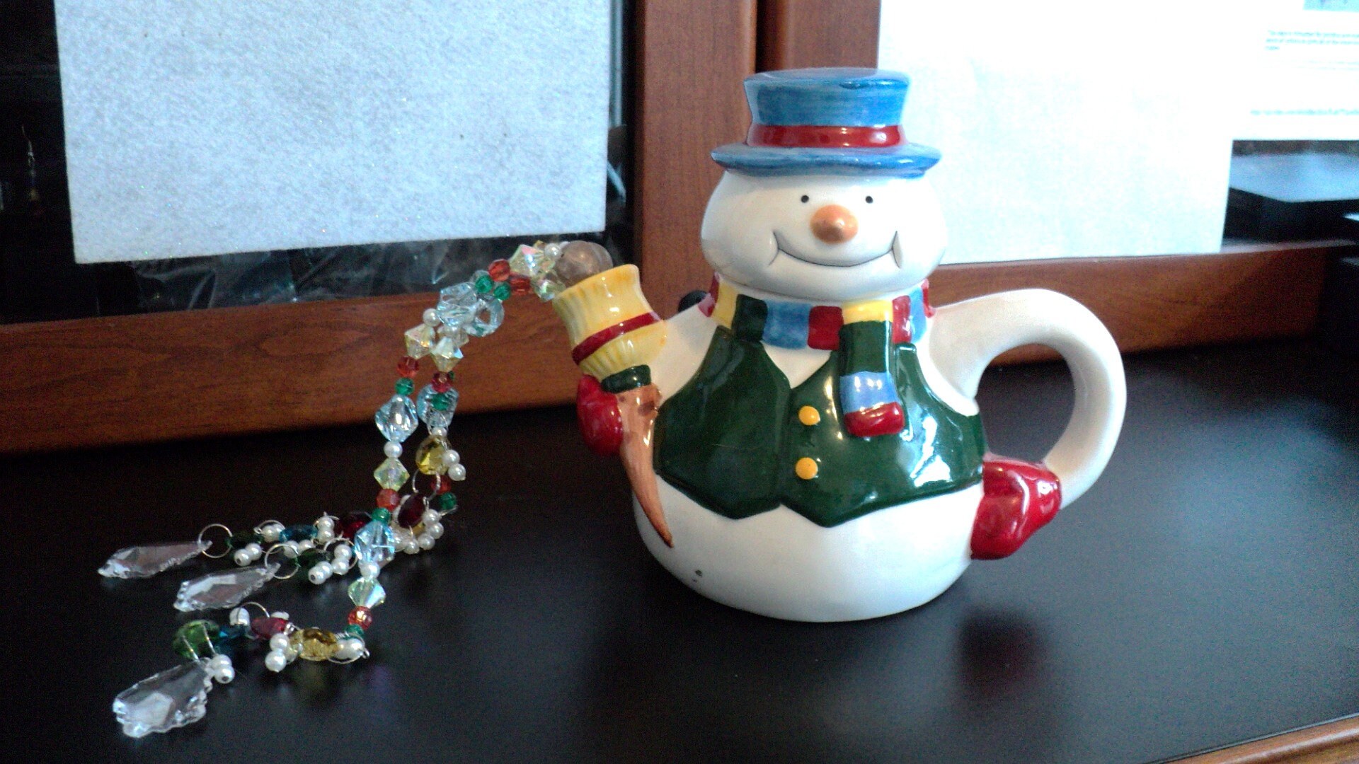 Snowman Tea Pot Beaded Ceramic Tea Pot Beaded Home Decor Etsy