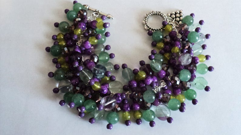 Winery Gemstone Bracelet Winery Gift Purple and Green Chunky Bracelet Green Jade Gemstone Charm Bracelet Napa Valley Vineyards