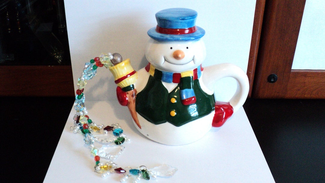 Snowman Tea Pot Beaded Ceramic Tea Pot Beaded Home Decor Etsy