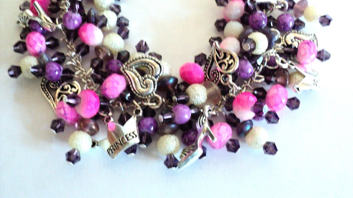 Princess Diva Charm Bracelet Pink and Purple Beaded Charm Etsy