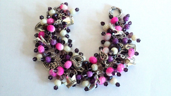 Princess Diva Charm Bracelet Pink and Purple Beaded Charm | Etsy