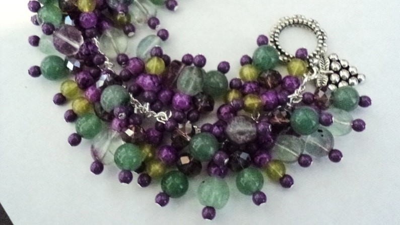 Winery Gemstone Bracelet Winery Gift Purple and Green Chunky Bracelet Green Jade Gemstone Charm Bracelet Napa Valley Vineyards