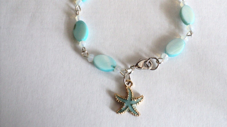 Charm Bracelet Starfish Charm Bracelet Blue and Beige - Etsy