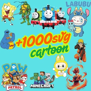 Plus de 1000 personnages de dessins animés svg PNJ PDF Bundle anime MineCraf Bundle Thomas et ses amis Labubu Turtles Ninja Turtles