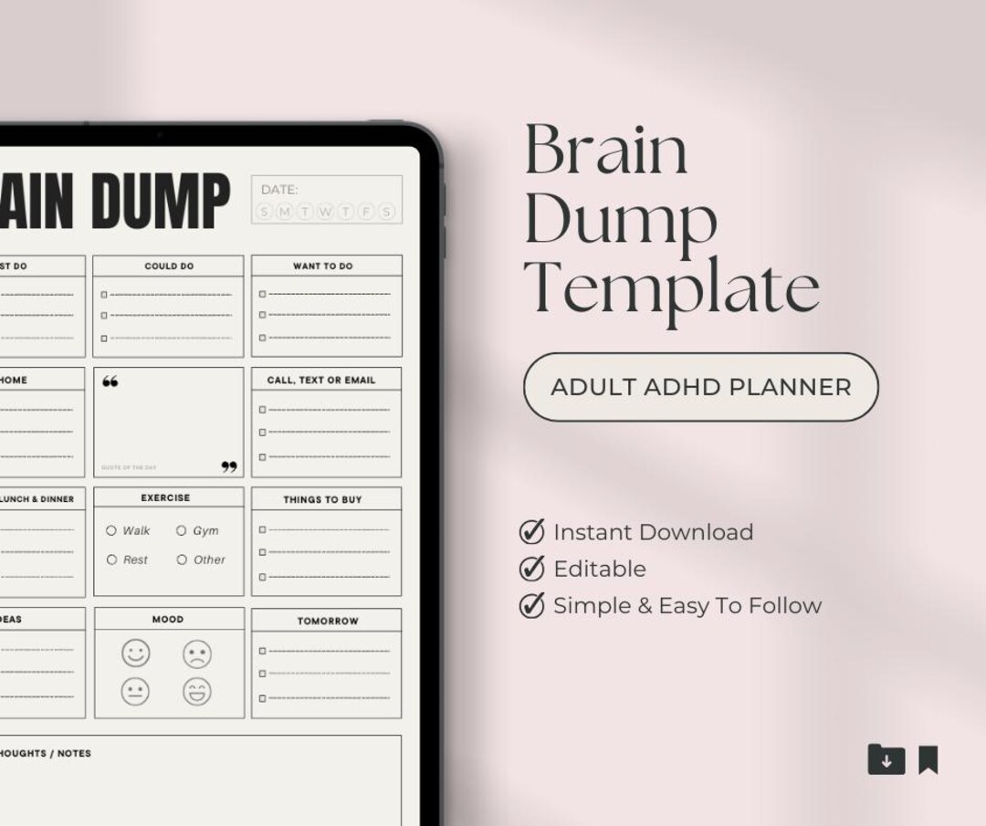 Printable ADHD Brain Dump Sheets | Adult ADHD Planner - Etsy