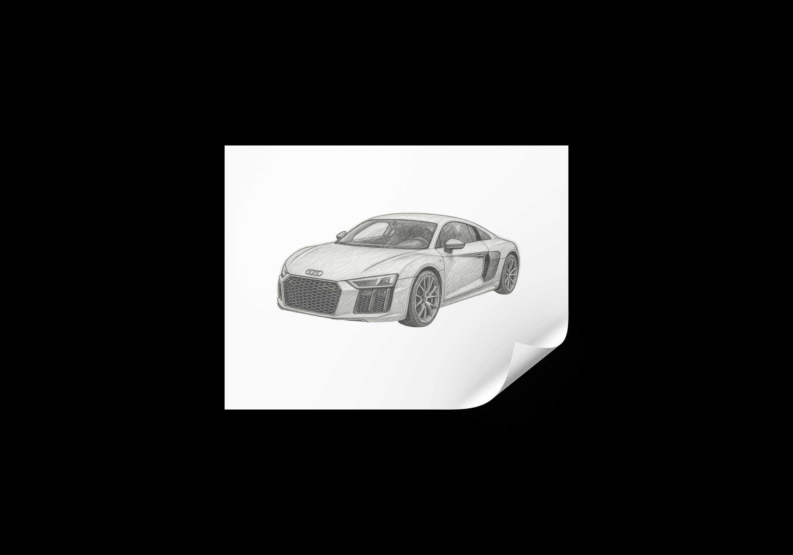 Audi R8 Illustration: Handcrafted Car Sketch, Printable Wall Art