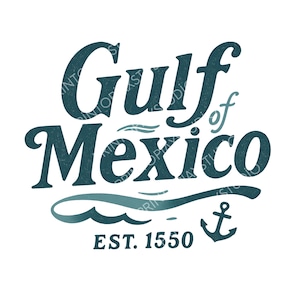 Gulf of Mexico Vintage Logo: Nautical Coastal Design (PNG, PDF Digital Download