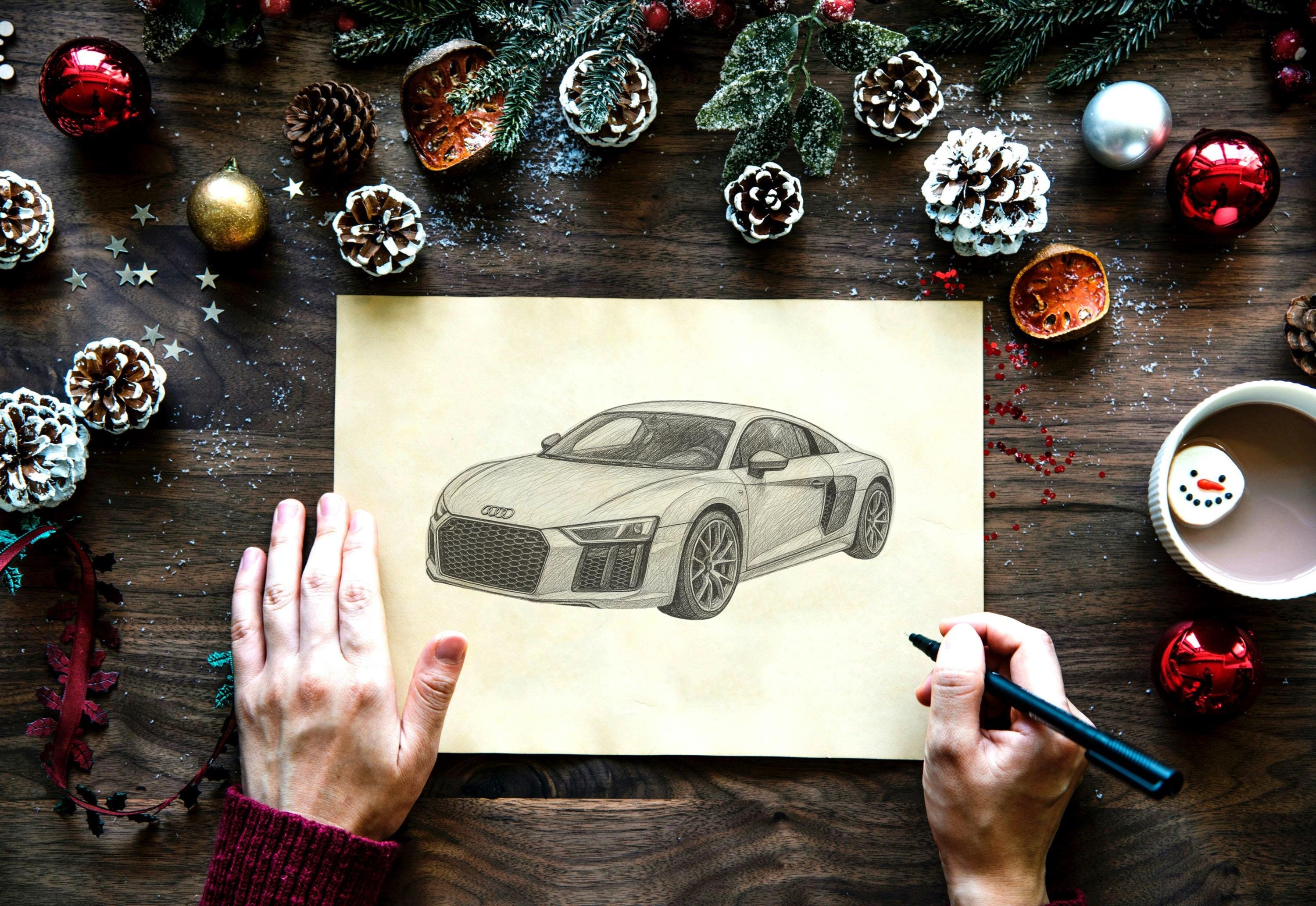Audi R8 Illustration: Handcrafted Car Sketch, Printable Wall Art