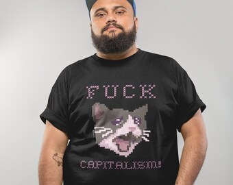 cute cat fuck capitalism tshirt . anti capitalist leftist socialist shirt . mens womens gender neutral