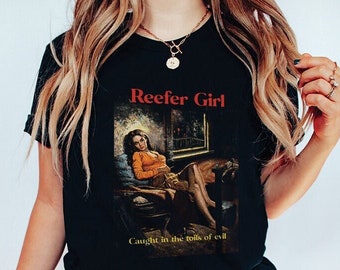 reefer madness reefer girl tshirt . unisex retro vintage pulp novel . cannabis marijuana shirt
