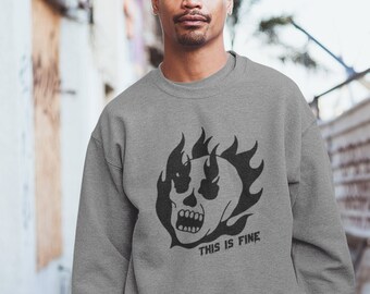 this is fine skull sweatshirt . goth punk vintage white sweater . anticapitalist socialist fuck scotus feminist mens womens unisex