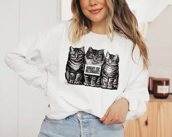 hungry for billionaires cat sweatshirt . black white goth anticapitalist kitties . eat the rich . socialist sweater shirt