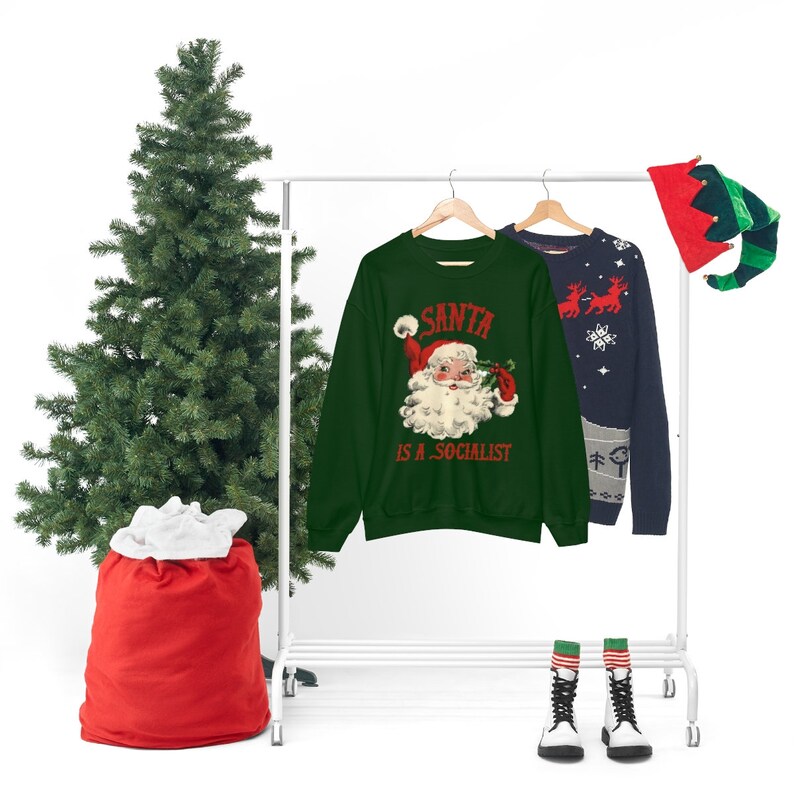 santa is a socialist sweatshirt . vintage retro christmas sweater hoodie . mens womens unisex image 7