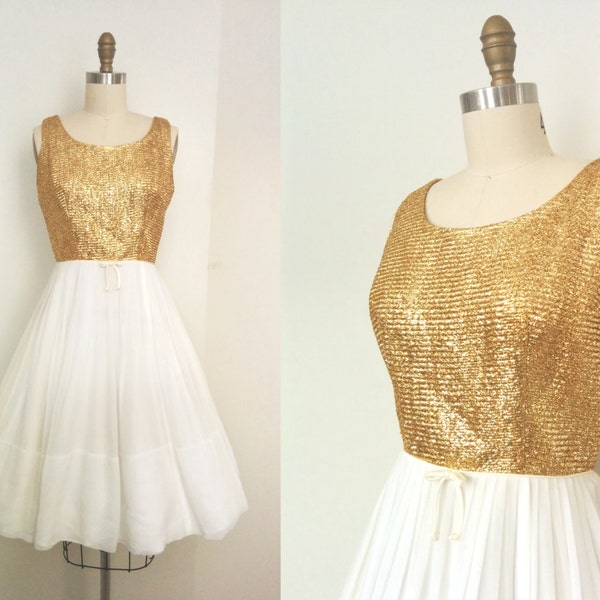 1960s party dress | gold sequin chiffon skirt 60s dress xs small wedding dress cocktail dress