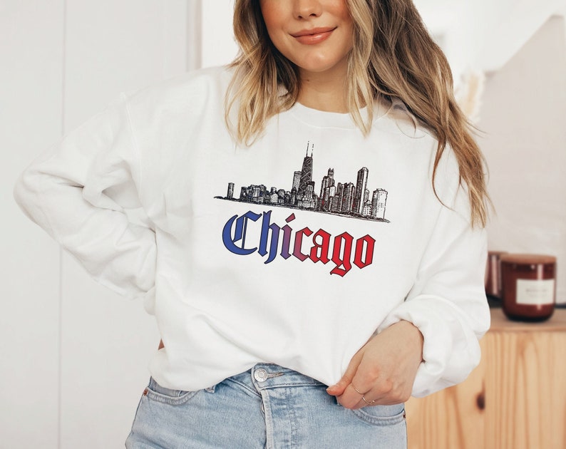 vintage chicago tshirt . goth chicago pride sweatshirt . windy city skyline souvenir mens womens unisex gender neutral image 1