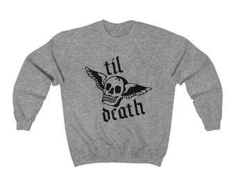 til death do us part skull sweatshirt . winged skull lovers couple unisex sweater . goth wedding tshirt mens womens