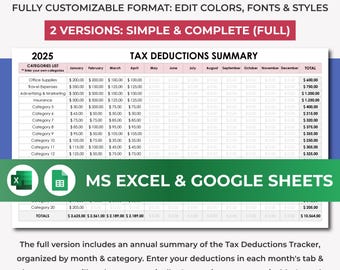 Tax Deduction Tracker Spreadsheet Template. Small Business Tax Deductions List. Tax Organizer Planner. Tax Prep Excel & Google Sheets.