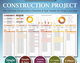 Project Timeline & Checklist for Contractors, Building Progress Tracker, Excel Construction Project Management Template, Construction Tasks