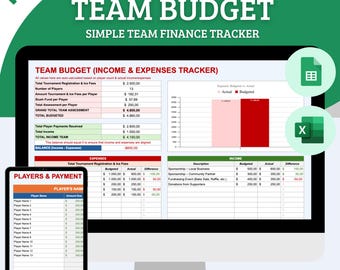 Sports Team Budget Spreadsheet Template, Youth Sports Team Income & Expenses Excel Google Sheets Template, Travel Team Budget Spreadsheet