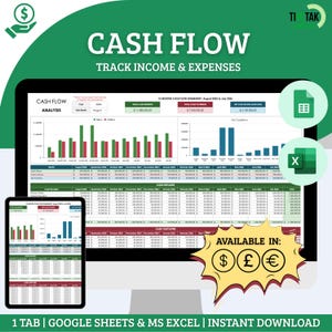 Kasstroomsjabloon, kasstroomprognose, kasstroomoverzicht, 12 maanden kasstroomspreadsheet, kasstroomprognose, kasstroomanalyse