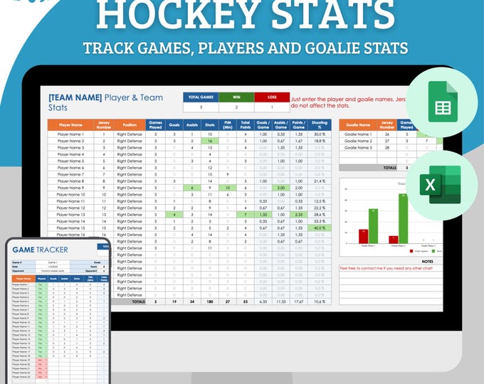 Hockey Stats Spreadsheet Template, Hockey Player Stats Tracker Log ...