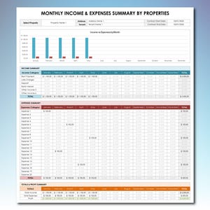 Rental Property Template Landlord Spreadsheet Income and Expense Tracker Rental Bookkeeping, Excel & Google Sheets Real Estate Management