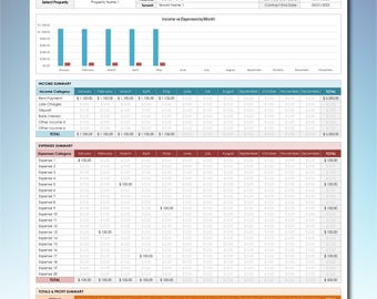 Rental Property Template Landlord Spreadsheet Income and Expense Tracker Rental Bookkeeping, Excel & Google Sheets Real Estate Management