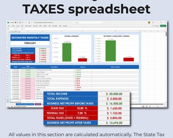 Monthly Quarterly Yearly Tax Deductions Spreadsheet Template, Income Tax Worksheet, Direct Sales Income Tax Worksheet, Excel & Google Sheets