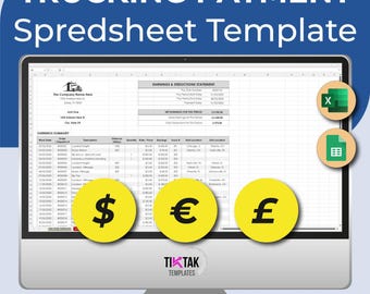 Trucker Payment Spreadsheet, Trucking Payment Template, Trucker Earnings and Deductions Statement, Trucking Statement, Trucking Pay Record