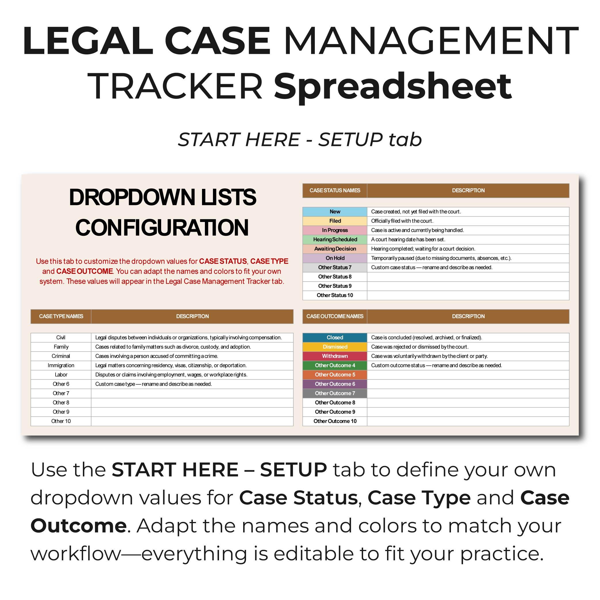 Legal Case Organizer Spreadsheet for Attorneys, Law Office Spreadsheet ...