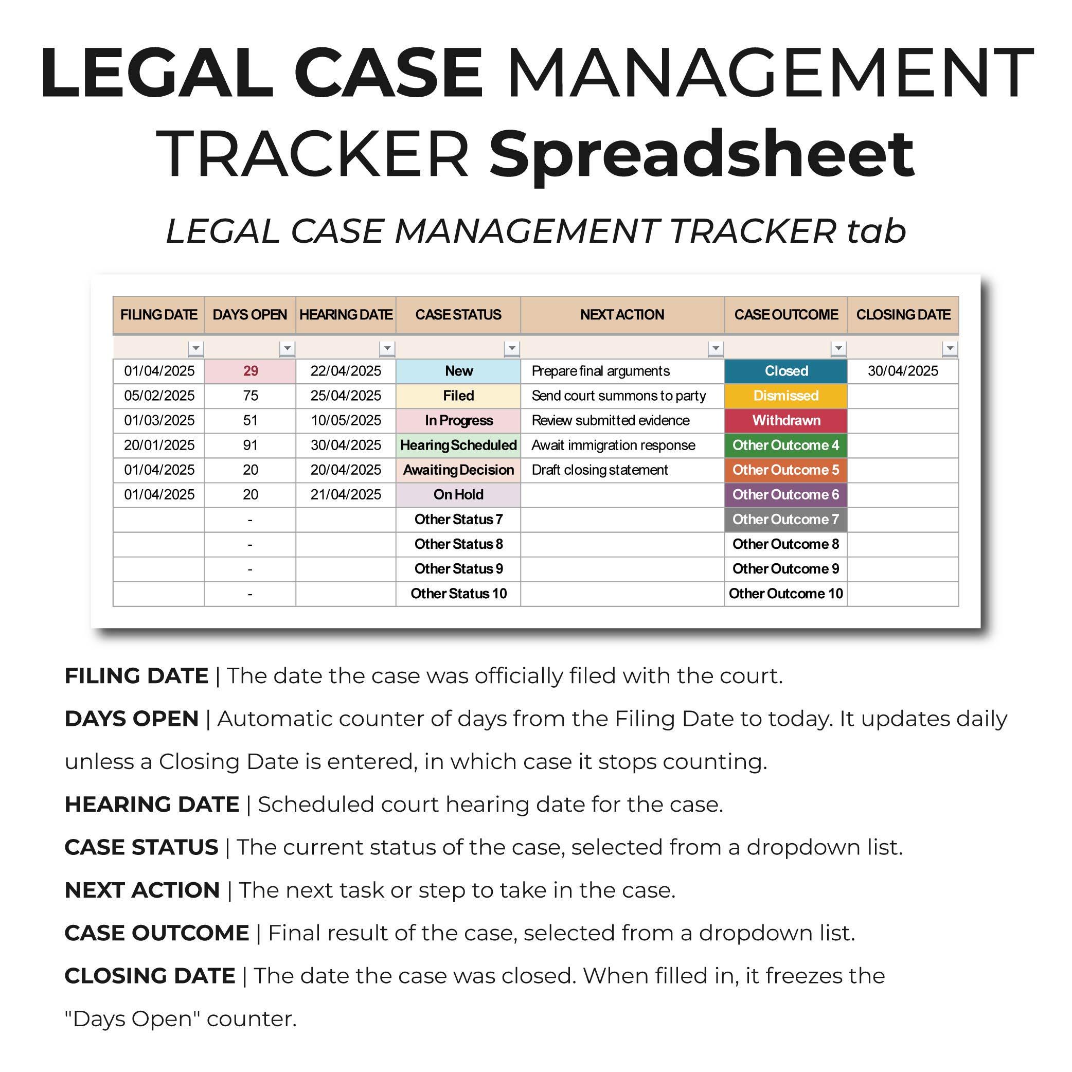 Law Firm Case Tracker Template, Excel & Google Sheets, Legal Case ...