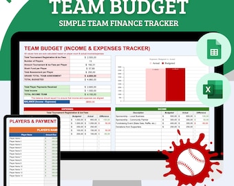 Baseball Team Budget Spreadsheet Template, Youth BaseballTeam Expenses Tracker, Excel Google Sheets, Team Meals Travel Expenses