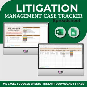 Litigation Management Case Tracker Spreadsheet Template | Law Firm Case Tracker | Attorney Client Management | Excel & Google Sheets Tracker
