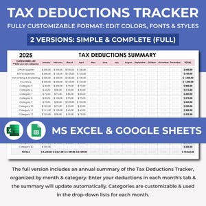 Home Office Tax Organizer, Monthly Tax Log, Tax Worksheet, Deduction Spreadsheet, Tax Schedule Tracker, Financial Organizer for Taxes