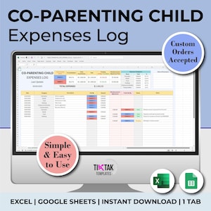 Registro delle spese per la co-genitorialità, Registro delle spese per la condivisione dei figli, Monitoraggio delle spese genitoriali, Modello di foglio di calcolo per la divisione delle spese per i figli, Excel