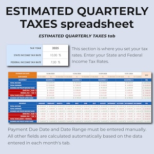 Tax Tracker Spreadsheet | Income Tax Deductions Template | Estimated Taxes Planner | Business Tax Organizer | Self Employed Tax Tracker